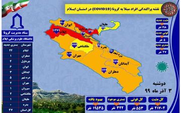 شناسایی ۱۹۸ مورد جدید مبتلا به کرونا ویروس و ثبت ۵ مورد فوتی در ایلام