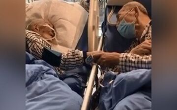 عشق مثال زدنی زوج سالخورده مبتلا به کرونا به یکدیگر! 