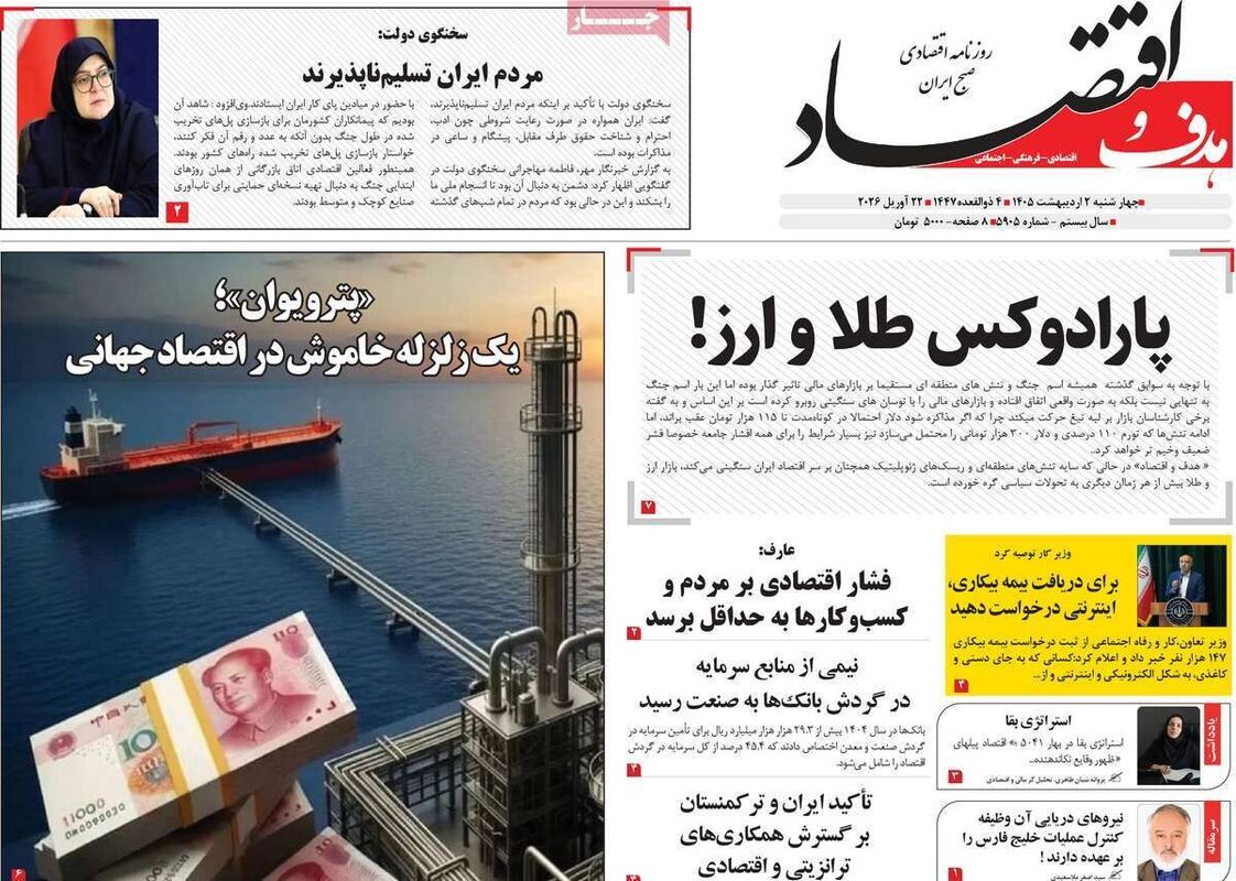 صفحه اول روزنامه های اقتصادی ۲ اردیبهشت ۱۴۰۵