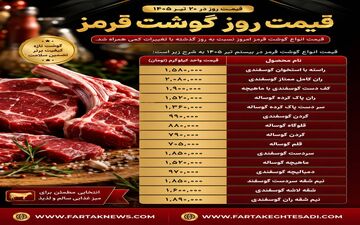 آخرین قیمت انواع گوشت قرمز در بازار امروز ۲۰ تیر ۱۴۰۵ + جدول