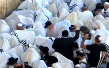 حرکات عجیب یهودیان در مراسم مذهبی کنار دیوار ندبه+فیلم