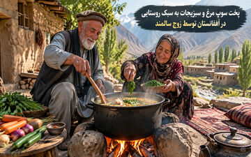 ویدئو | پخت سوپ مرغ و سبزیجات به سبک روستایی در افغانستان توسط زوج سالمند