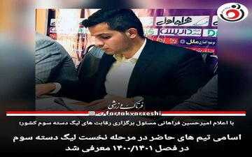 اسامی تیم های حاضر در مرحله نخست لیگ دسته سوم در فصل ۱۴۰۰/۱۴۰۱ معرفی شد 